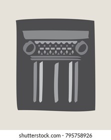Grey Roman column on beige background. Vector illustration.