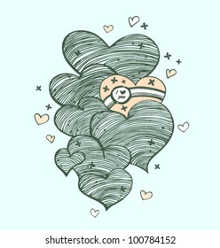 Grey and rose linear hearts