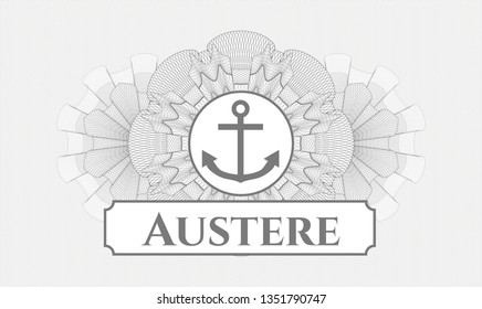 Grey rosette. Linear Illustration. with anchor icon and Austere text inside