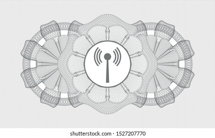 Grey rosette. Linear Illustration. with antenna signal icon inside