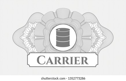 Grey rosette. Linear Illustration. with barrel icon and Carrier text inside