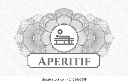Grey rosette. Linear Illustration. with bench press icon and Aperitif text inside