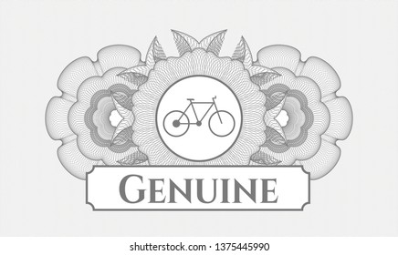 Grey rosette. Linear Illustration. with bike icon and Genuine text inside