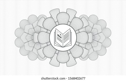 Grey rosette. Linear Illustration. with book icon inside