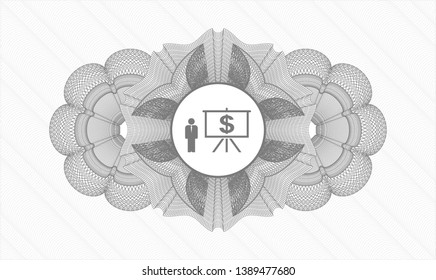 Grey rosette. Linear Illustration. with business presentation icon inside