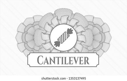 Grey rosette. Linear Illustration. with candy icon and Cantilever text inside