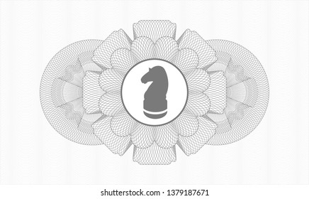Grey rosette. Linear Illustration. with chess knight icon inside