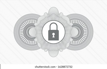 Grey rosette. Linear Illustration. with closed lock icon inside