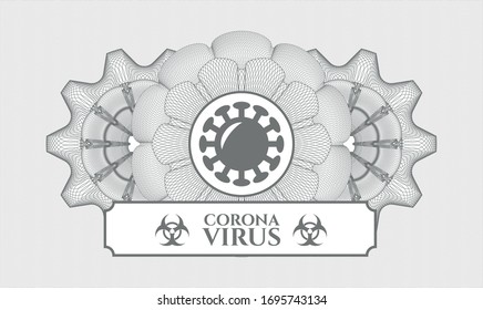 Rosette gris. Ilustración lineal. con icono de coronavirus y texto de Coronavirus en el interior