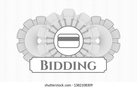 Grey rosette. Linear Illustration. with credit card icon and Bidding text inside