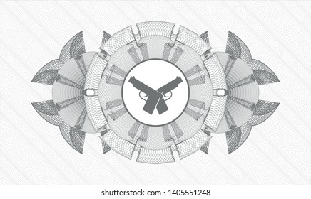 Grey rosette. Linear Illustration. with crossed pistols icon inside