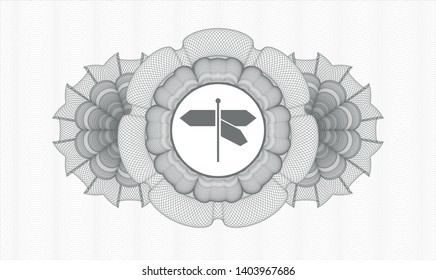 Grey rosette. Linear Illustration. with directions sign icon inside