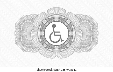 Grey rosette. Linear Illustration. with disabled (wheelchair) icon inside