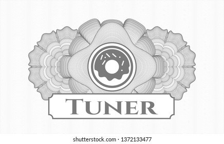Grey rosette. Linear Illustration. with donut icon and Tuner text inside