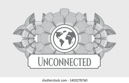Grey rosette. Linear Illustration. with earth icon and Unconnected text inside