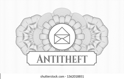 Grey rosette. Linear Illustration. with envelope icon and Antitheft text inside