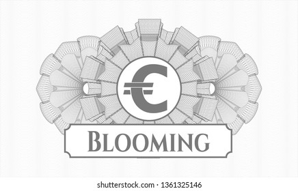 Grey rosette. Linear Illustration. with euro icon and Blooming text inside