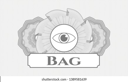 Grey rosette. Linear Illustration. with eye icon and Bag  text inside