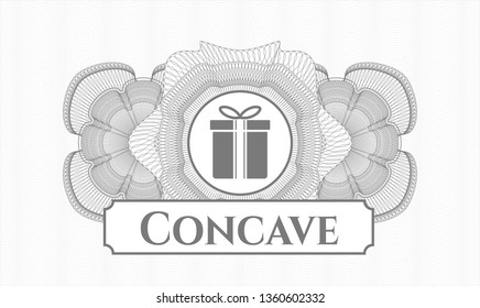 Grey rosette. Linear Illustration. with gift box icon and Concave text inside
