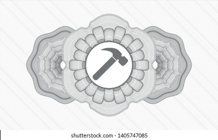 Grey rosette. Linear Illustration. with hammer icon inside