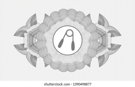 Grey rosette. Linear Illustration. with hand gripper icon inside