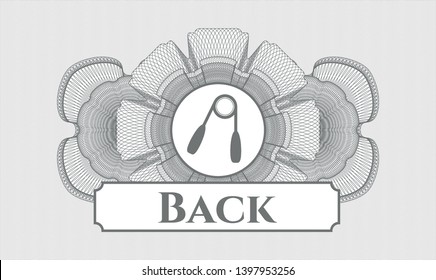 Grey rosette. Linear Illustration. with hand gripper icon and Back text inside