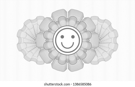 Grey rosette. Linear Illustration. with happy face icon inside