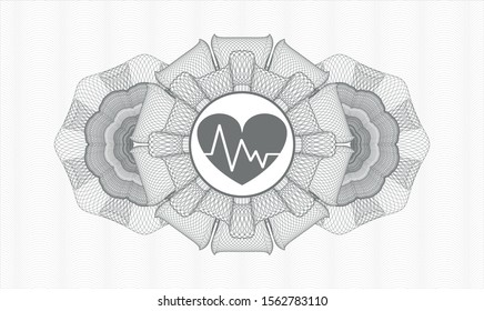 Grey rosette. Linear Illustration. with heart with electrocardiogram icon inside