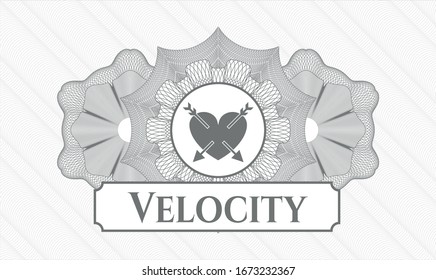 Rosette gris. Ilustración lineal. con corazón con dos flechas icono y texto Velocity dentro