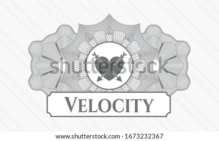 Grey rosette. Linear Illustration. with heart with two arrows icon and Velocity text inside