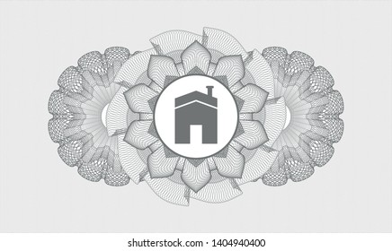 Grey rosette. Linear Illustration. with house icon inside