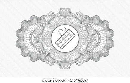 Grey rosette. Linear Illustration. with keyboard icon inside