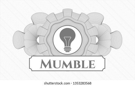 Grey rosette. Linear Illustration. with light bulb icon and Mumble text inside