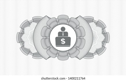 Grey rosette. Linear Illustration. with man working on computer icon inside