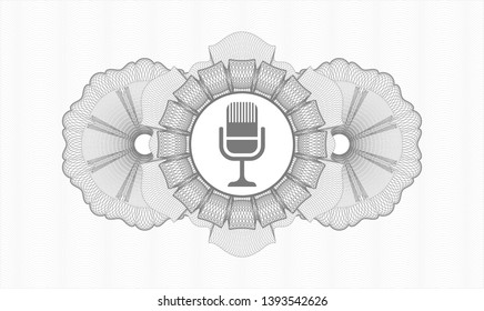 Grey rosette. Linear Illustration. with microphone icon inside