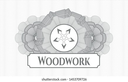 Grey rosette. Linear Illustration. with ninja star icon and Woodwork text inside
