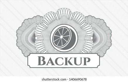 Grey rosette. Linear Illustration. with orange icon and Backup text inside