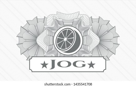 Grey rosette. Linear Illustration. with orange icon and Jog text inside