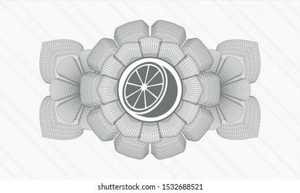 Grey rosette. Linear Illustration. with orange icon inside