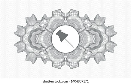 Grey rosette. Linear Illustration. with paper pin icon inside