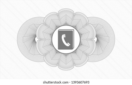Grey rosette. Linear Illustration. with phonebook icon inside