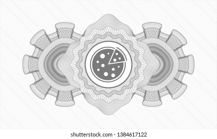 Grey rosette. Linear Illustration. with pizza icon inside Grey rosette. Linear Illustration. with pizza icon inside