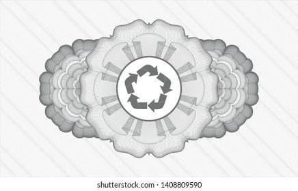 Grey rosette. Linear Illustration. with recycle icon inside