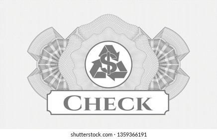 Grey rosette. Linear Illustration. with recycling business icon and Check text inside