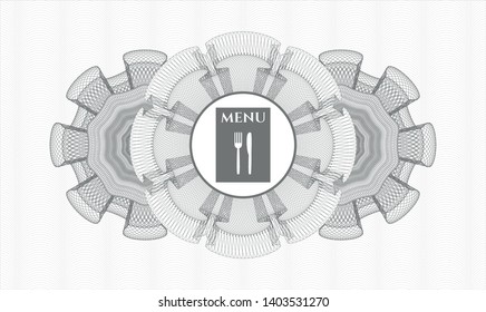 Grey rosette. Linear Illustration. with restaurant menu icon inside