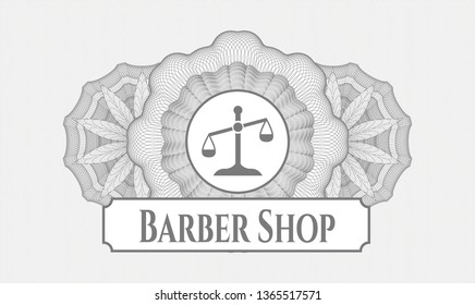 Grey rosette. Linear Illustration. with scale icon and Barber Shop text inside