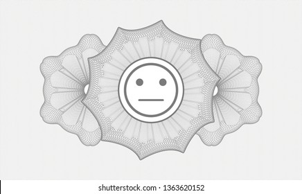 Grey rosette. Linear Illustration. with serious face icon inside