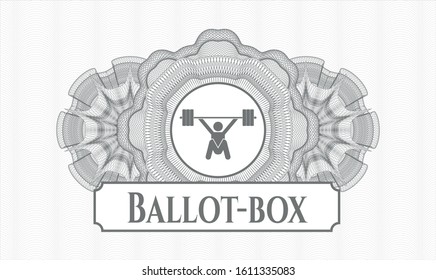 Grey rosette. Linear Illustration. with snatch, weightlifting icon and Ballot-box text inside