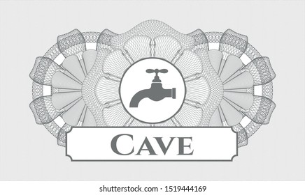 Grey rosette. Linear Illustration. with tap icon and Cave text inside