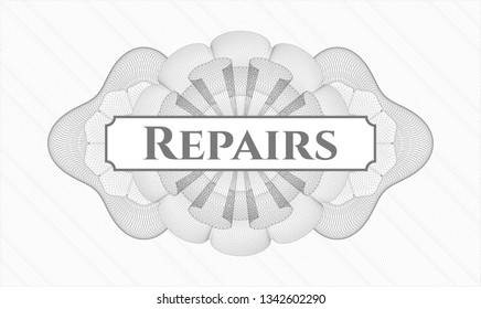 Grey rosette. Linear Illustration. with text Repairs inside